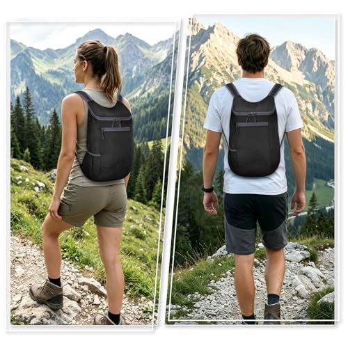 Lightweight Foldable Backpack,Travel Hiking Daypack Packable Bag | Black,20L Folding Backpack for Outdoor, Cycling,Camping, for Men and Women - color: Black
