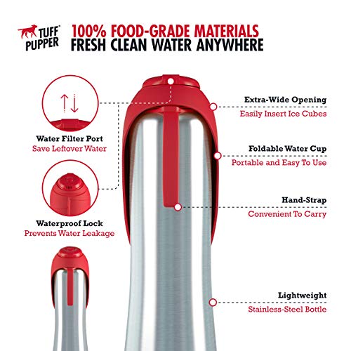 PupFlask Large Dog Water Bottle, Portable Stainless Steel Travel Bowl - color: Crimson Red, size: 40 Ounce