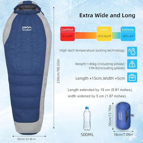 Down Sleeping Bag with Pillow,Ultralight and Compact - color: Blue, size: Extra Large 20°F