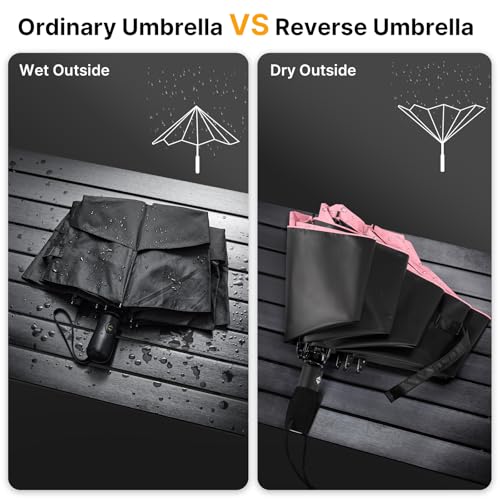 G4Free 46 Inch Inverted Umbrella Windproof Travel Umbrella for Rain & Sun | Black Coating UV Protection, Strong 8 Ribs, Auto Open/Close, Reverse Folding Umbrella with Non-Slip Grip, Fits Car & Backpack - color: Pink