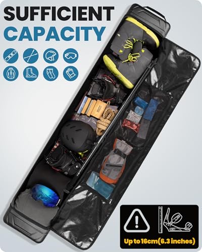 OutdoorMaster Snowboard Bag with ABS Hard Shell Ends for Travel 155CM | ABS Hard Shell Ends, 900D Waterproof Fabric, Thick Foam Padded Snowboarding Bag, Multiple Compartments, Padded Shoulder Strap