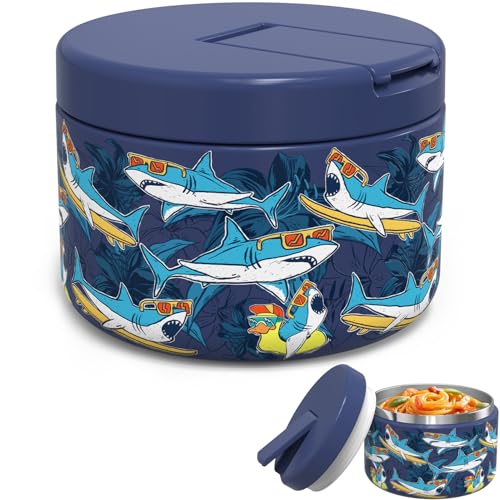 LOHASOK Kids Insulated Thermo for Hot Food Soup, 12oz - color: Blue Shark, size: 12 ounces