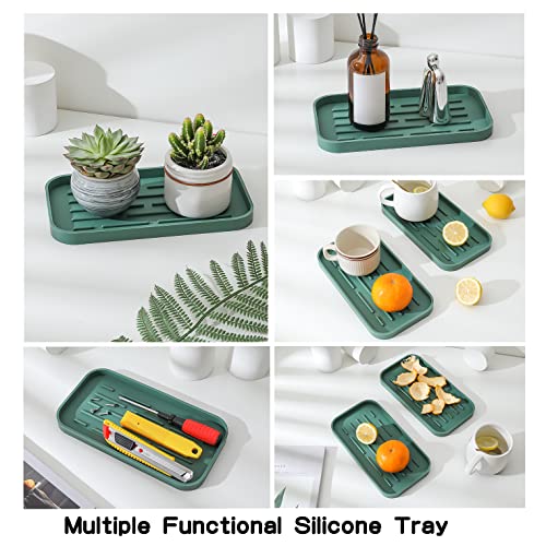 MicoYang Silicone Kitchen Sink Organizer Tray for Multiple Usage,Eco-Friendly Sponges Holder for Kitchen Bathroom Counter or Sink,Dish Soap Dispenser,Scrubber,Bottle,Cup (Green, 10"×5.3") - color: Green, size: 10" x 5.3" x 0.7"