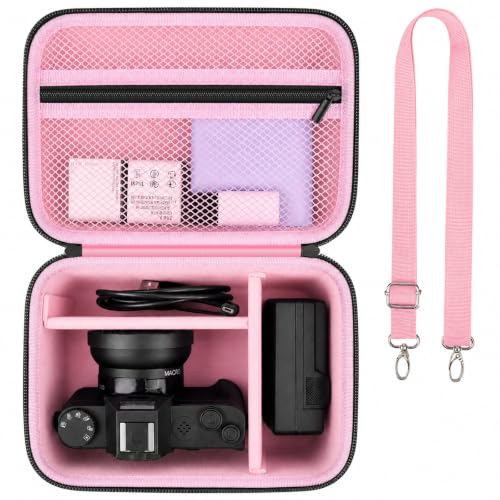 Comecase Large Travel 4K Vlogging Camera Case for Duluvulu/for AUREAPIX | Outdoor Camera Storage with 2 Dividers and Mesh Pocket, for Vloggers and Content Creators, Trip Ready, Pink - Case Only - color: Pink+Black Zipper, size: L