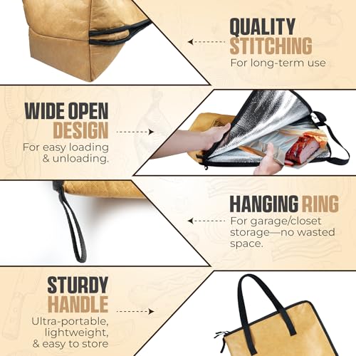 BBQ Blanket for Resting Meat – Insulated Reusable Smoker Bag with Wide Mouth, Foldable Design & Handles Heavy-Duty – Perfect for Brisket, Pork, Turkey, Beef, Steak, Picnics & Camping (21in)