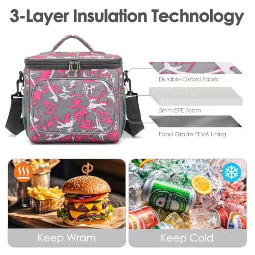 FlowFly Insulated Reusable Lunch Bag Adult Large Lunch Box for Women and Men with Adjustable Shoulder Strap,Front Zipper Pocket and Dual Large Mesh Side Pockets,Graffiti - color: Graffiti