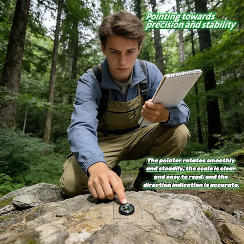 25-Pack Mini Liquid Filled Compass - 20mm Pocket Sized Directional Compass for Hiking, Camping, Survival, Outdoor Activities, Emergency Kits, and Gifts, Black with Green Markings