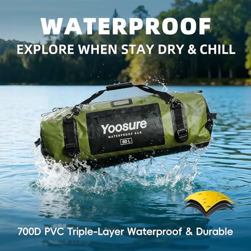 80L Waterproof Duffel Bag Motorcycle Dry Bag Backpack, Waterproof Zippered Bags with Backpack Spacer Pad for Kayaking Rafting Boating Canoeing Camping Paddle Beach (Green) - color: Green