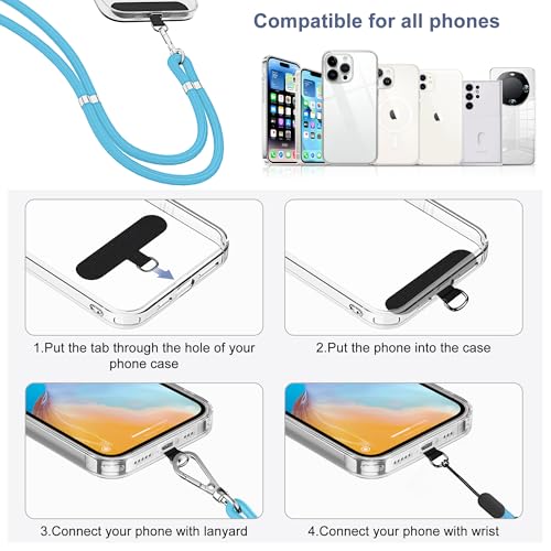 Phone Lanyard, 2 Pack Adjustable Cell Phone Lanyard Crossbody Neck Strap and 2 Pack Phone Wrist Strap with Tether Tabs Compatible for iPhone Smartphones-Black Blue - color: Black+blue