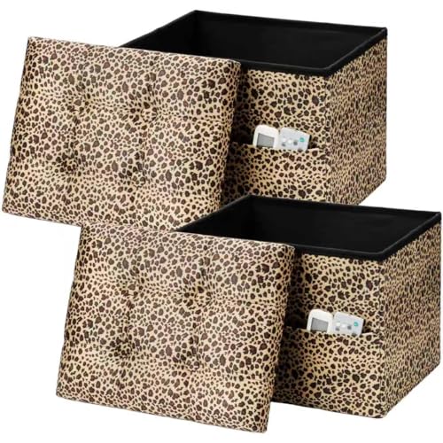 AmasSmile Ottoman with Storage,Folding Chest,17" Velvet,Leopard 2 Pack - color: Leopard Print 2 Pack, size: 17"*13"*13"inch