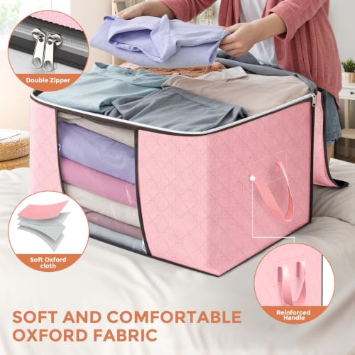 90L Large Storage Bags, 4 Pack Clothes Storage Bins Closet Organizers - color: Pink, size: 4 Pack-90L