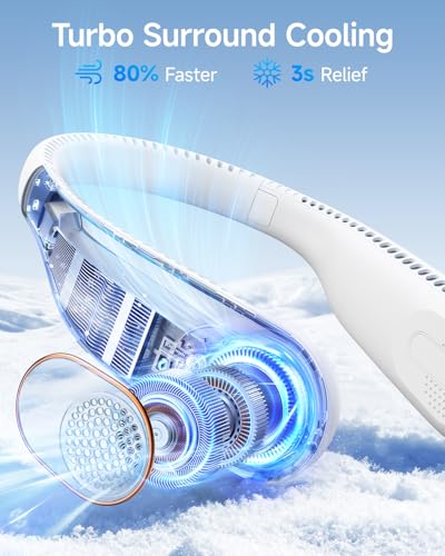 SWEETFULL Portable Neck Fan: 5200mAh Bladeless Personal Fan | 4 Speeds, 20H Max Runtime, No Hair Twist Quiet Wearable Fan for Travel | Birthday Gifts for Men Women Mom Dad - color: A4 White