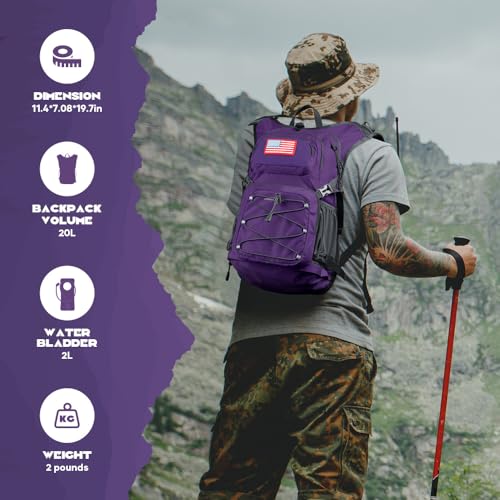 Maelstrom Lightweight Hydration Hiking Backpack with 2L/3L Water Bladder | BPA-free, High Flow Bite, Insulated Compartment, Reflective Strip, Utility Pockets, Perfect for Running, Cycling, Marathon - color: 5.Purple, size: 2L Bladder