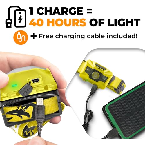 Foxelli USB‑C Rechargeable LED Headlamp – Ultra‑Light 2.4 oz & Bright 180 Lumens – Red/White Light, 5 Modes, IPX5 Waterproof, 40 h Runtime for Trail Running, Camping, Hiking - color: Neon Yellow