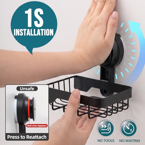 TAILI Soap Dish for Shower, Bar Soap Holder,Suction Visible Indicator,Black | Soap Holder Shower, Soap Bar Holder for Shower Wall, Removable Bathroom Sponge Holder, Soap Dish with Suction Cups - color: Dark Black