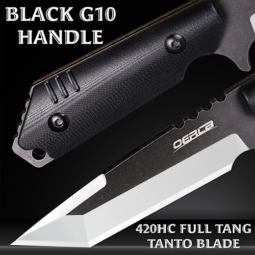 OLX-004 Tactical Survival Knife with Kydex Sheath, Outdoor Fixed Blade with Belt Clip, 420HC Steel Blade Camping Knife with G10 Handle