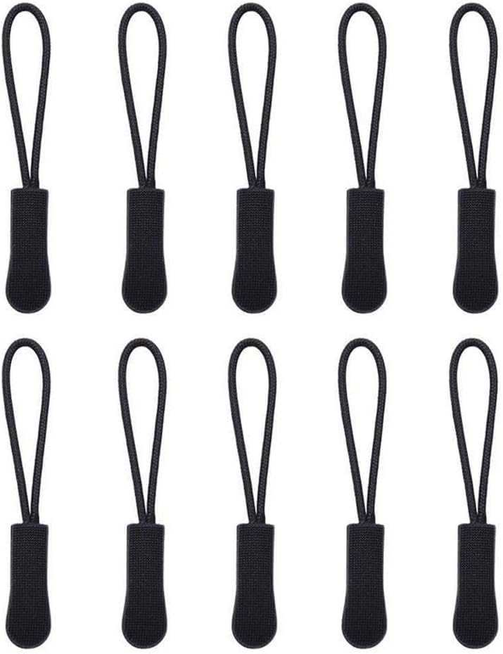 10Pcs Black Zipper Pull Puller End Fit Rope Tag Replacement Clip Broken Buckle Fixer Tent Tab Cord Kit Suitcase Zip Backpack Travel Bag,Fasteners