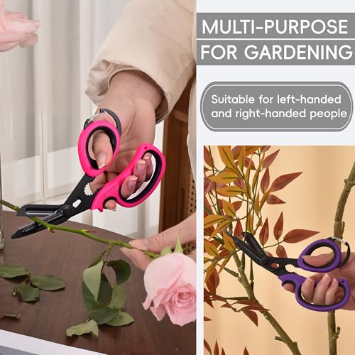 MEUUT All Purpose Scissors 2 PCS with Carabiner for Kitchen Outdoor - color: Pink+purple