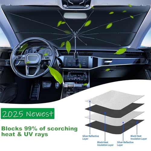 Windshield Sun Shade 2025 Car Accessories 100% Blackout Car Front Windsow Shades Umbrella Automotive Sun Visor Block Heat Insulation Protection (Pink Eyes) - color: Pink
