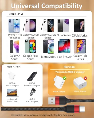 Short USB to USB C Cable, 2 Pack USB C Cable 1ft, Braided 12 inch Short USBC Cable 3A Fast Charging for iPhone 17 16 15 Pro Max, Samsung Galaxy S25 S24 S23, Pxiel 10 9 - size: 1 FT