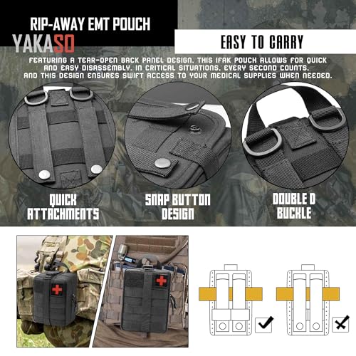 Tactical Molle IFAK Pouch – Tear Away Rip Away First Aid Medical Pouch, Large Capacity, Water-Resistant 900D Polyester, Horizontal, Multi-Compartment, EDC, Military Emergency Kit - color: Black
