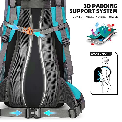 King'sGuard 70L Hiking Backpack with Rain Cover Lightweight Waterproof Travel Camping Backpack Large Backpacking Pack - color: Lakeblue