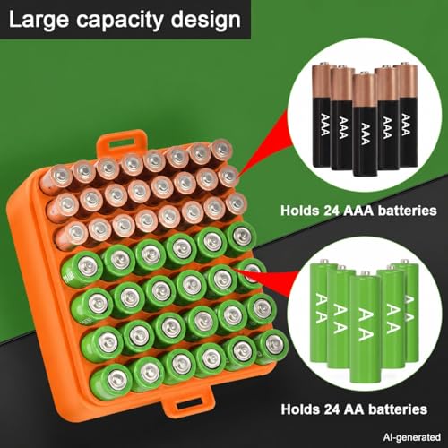ALCYON Plastic Battery Organizer Storage Case for 48 AA/AAA Batteries - color: Orange, size: Medium 48+AA AAA