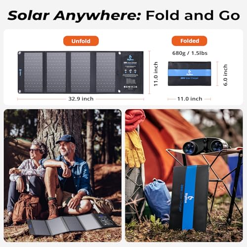 BigBlue 28W High-Efficiency Solar Panel Charger with Dual USB-C and USB-A | Solar Phone Charger for Camping, Backpacking, Folding Solar Panels for iPhone, iPad, Samsung Galaxy, Power Bank, GPS etc - color: Black