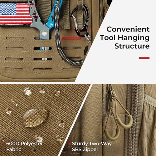 Piscifun Fishing Tackle Backpack, Rod & Gear Holder, Water-Resistant | 15L storage, breathable padding & adjustable shoulder straps, MOLLE panel, Khaki - color: Khaki, size: Standard