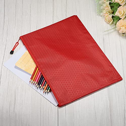 PATIKIL Waterproof Zipper File Bags 5 Pack B4 Document Storage Folders Bills Pencil Pouch for Office Travel, Red - color: Red