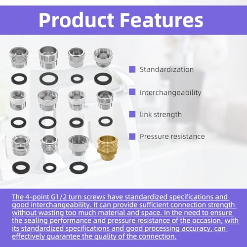 14Pcs Faucet Adapter Kit, Universal G1/2 Brass12-in-1 Multi-Connection Set | Multi-function faucet adapters, universal G1/2 thread, suitable for kitchen, garden and washing machine plumbing connection