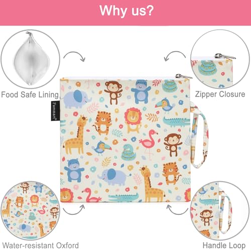 Fammart Reusable Sandwich Bag/Snack Bag for Kids & Adults, Dual Layer Lunch Bag with Handle, Washable, Food Safe, BPA Free (1-Pack, Zoo) - color: Large, 1 Pack - Zoo