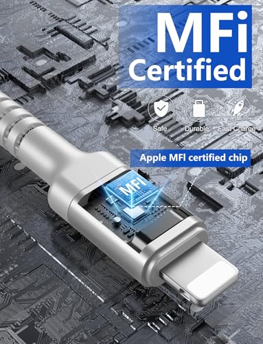 iPhone Charger Cable 3FT 2Pack USB to Lightning Cable Extra Durable Braided | [Apple MFi Certified] Fast Charging iPhone Charger Cord Compatible with iPhone 14 13 12 11 8 7 Pro Max and More-Silver - color: Silver, size: 3FT, style: USB A to Lightning