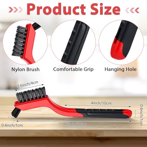 Reallnaive 50 Pcs Nylon Cleaning Brushes Bulk 7 Inch Red Nylon Brushes with Curved Handle Grip for Deep Cleaning Small Parts Rust Dirt Paint Scrubbing, Removal Surface in Hole - color: Red