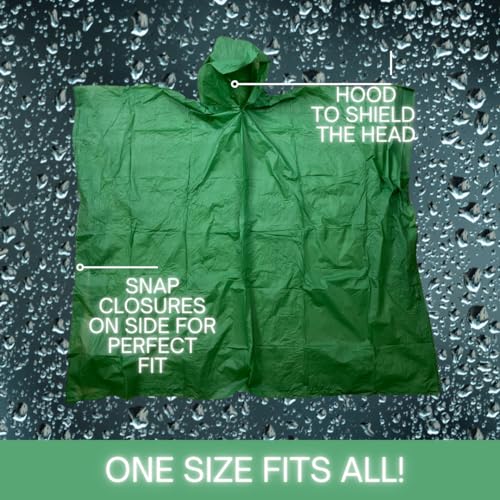 RAIN GUARD 10 Mil Vinyl Rain Poncho with Hood | Expanded 50" x 80" | Reusable Waterproof Protection | Adult Size | 2 Pack - color: Green