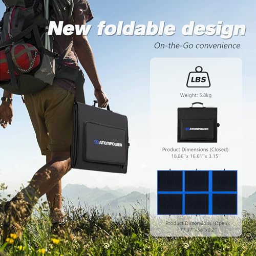 ATEM POWER 300W Portable Solar Panel, Foldable Solar Panel HPBC Chip, 20A MPPT Charger Controller 5V USB Output for 12/24V Battery/Power Station Outdoor Camper RV Hiking Durable Anti Cracking Coating - style: 300w