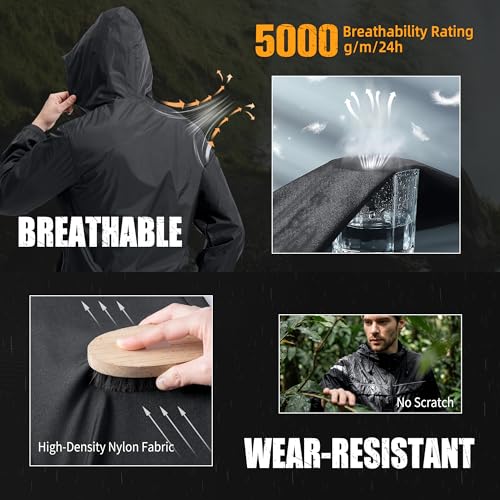 ZITY Mens Rain Jacket with Lining Waterproof Lightweight Rain Coats Packable Hooded Windbreaker for Hiking Golf Cycling - color: Black, size: X-Large