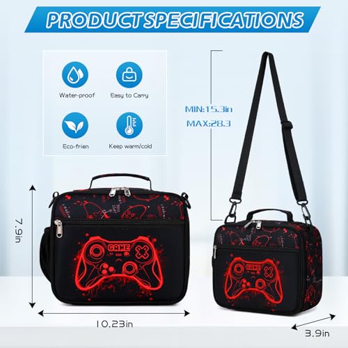 DIGOBAY Insulated Lunch Box for Kids Boys Cool Luminous Gamer Lunch Bag - color: Red
