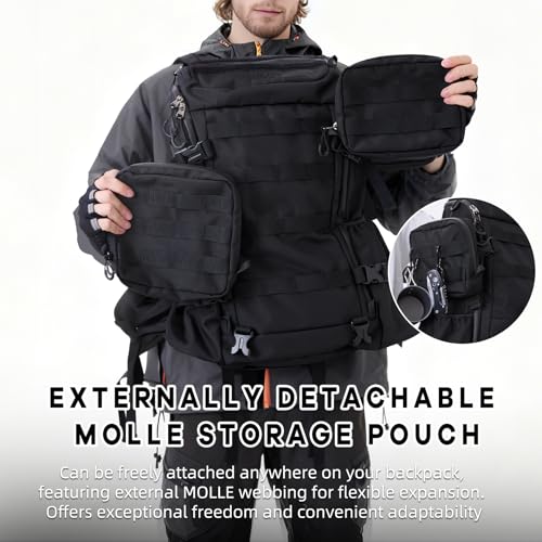 Timeet Tactical Backpack for Men, 20 Inch Black 45L Large Capacity, U-Shaped Wide Opening Molle Military Hiking 3 Day Assault Pack, Water Resistant - color: Black