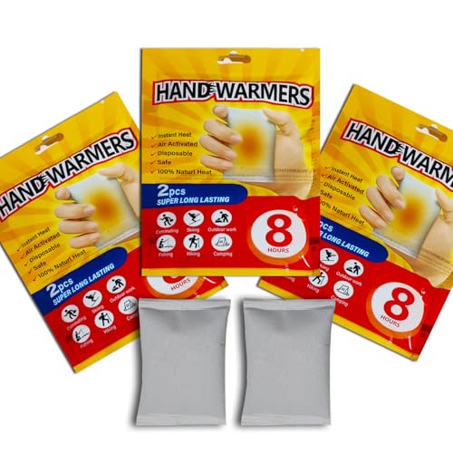 Hand Warmers, Lasts 8hrs, Heats Fast, 2-3 Min Activation, Heated Hand Warmers, Camping, Hiking, Skating, Skiing, Hunting, Fishing; Blizzards, Cold Winter or Summer Nights