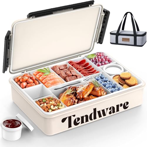 Chilled Portable Snackle Box Container, Beach Essentials for Summer, Divided Serving Tray with Reusable Ice Pack & Insulated Bag, Snack Containers for Road Trip Charcuterie Snack Picnic - color: Cream