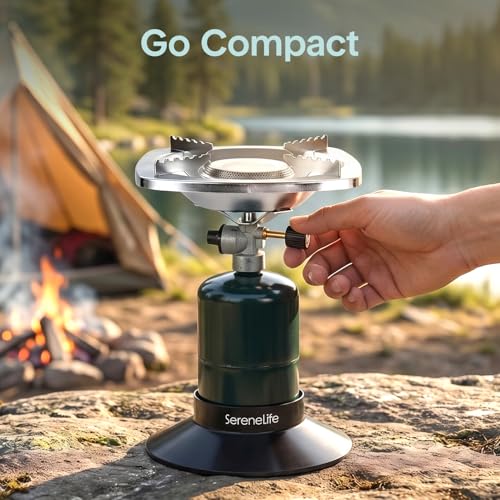 Portable Propane Camping Stove 10,000 BTU Single Burner, Compact Outdoor Cooking Stove for Backpacking & Camp Use, Easy Setup, Stable Base, Small Cooking Stove, Fuel Tank Not Included