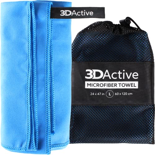 3DActive Microfiber Towel for Gym, Sports & Travel. Ultra Absorbent, Quick Drying, Lightweight, Compact with Carry Bag, Perfect for Workouts, Beach & Outdoors - Large 24" x 47" - Blue - color: Blue, size: Large (24x47 inches)