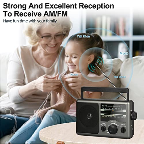 AM FM Portable Radio Battery Operated by 4X D Cell Batteries Or AC Power | Transistor Radio with and Big Speaker, Standard Earphone Jack, High/Low Tone Mode, Large Knob