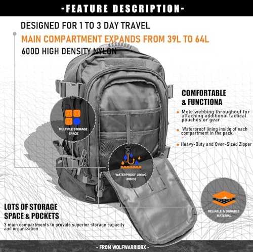 Miramrax Tactical Backpack Military Army Daypack - Assault Pack for Men Molle Backpacks Bug Out Bag 3 Day Pack for Hiking Camping Travel Hunting Rucksack Trekking Grey - color: Grey