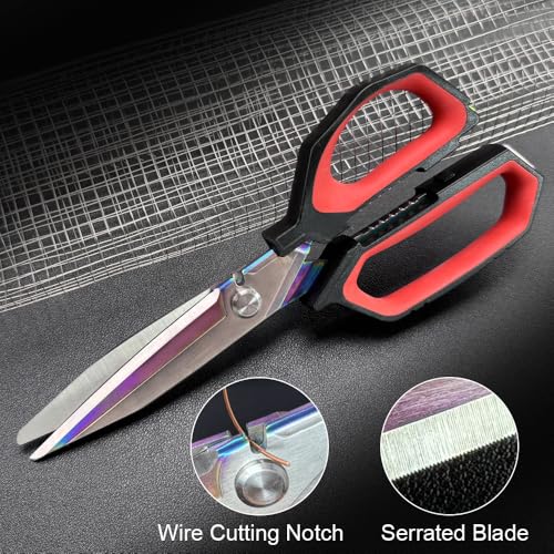 9.5" Multipurpose Heavy Duty Scissors, Titanium Coating Forged Scissors, Comfort Grip, Industrial Shears for Carpet, Wire, Leather, Fabric,Cardboard - color: Titanium-coated
