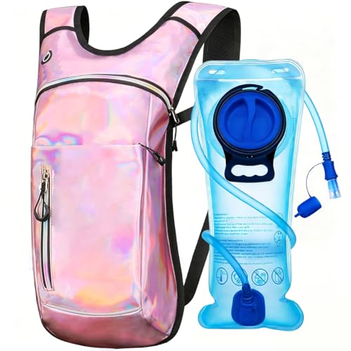 Hydration Backpack, Water Backpack with 2L Hydration Bladder, Rave Backpack Hydration Pack, Festival Essential for Raves, Hiking, Cycling, Climbing, Running, Outdoor, Camping and More - color: Holographic - Pink