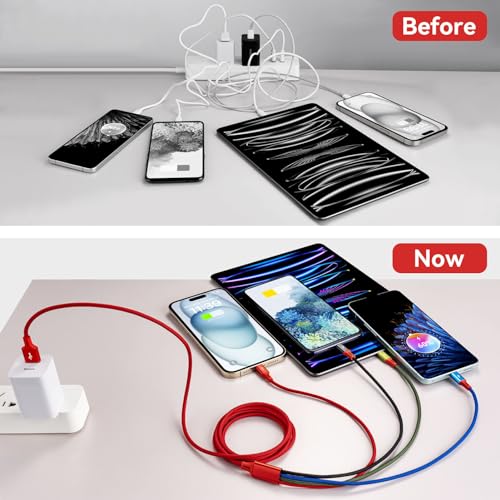 4 in 1 Multi Charging Cable 3.5A, 2Pack 6Ft 4 in 1 Multiple Charging Cord - size: 6ft