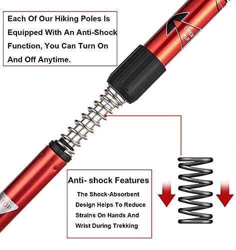 Aihoye Hiking Trekking Poles, 2 Pack Walking Hiking Sticks for Men &Women - color: red