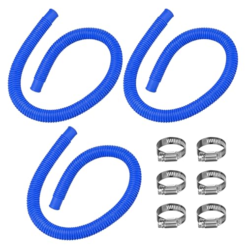 1.5” x 41” Pool Pump Replacement Hose, 2-Pack Above-Ground Pool Hoses with 4 Stainless Steel Clamps, Compatible with Intex, Coleman, Summer Waves Pool Pumps & Filters (3 PACK Blue) - color: 3 PACK Blue